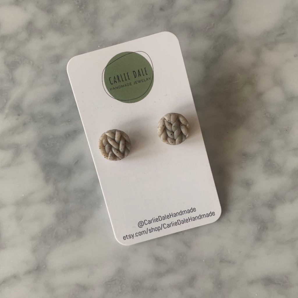 Cable Knit Polymer Clay Stud Earrings, Taupe